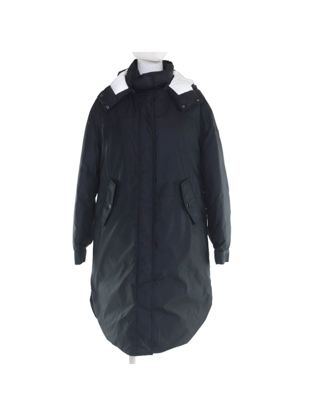 Moncler Hugon Logo Icon Patch Hooded Long Down Coat Black